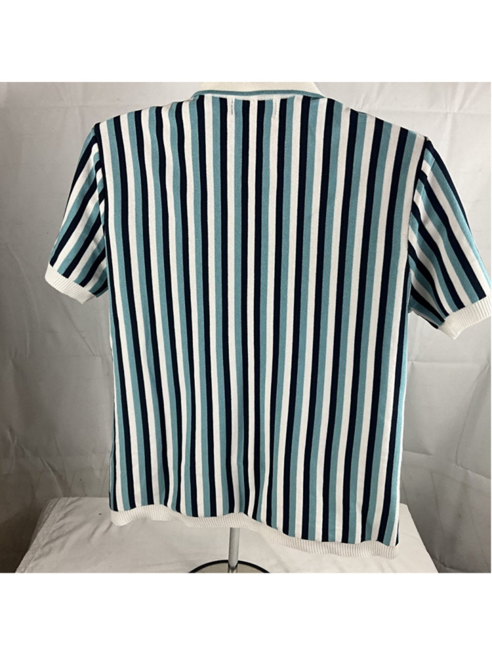 Men’s Sinransinya Retro Golf Sweater Size Medium Blue Stripe 100% Viscose - Picture 5 of 5